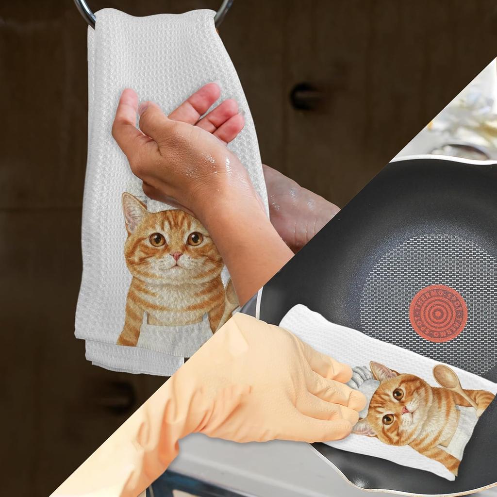 Orange Tabby Cat Kitchen Towels, Orange Tabby Cats Gifts for Women Cat Lovers, Funny Cats Chef Hand Dish Tea Towels for Kitchen Decor, 16x24 Inch