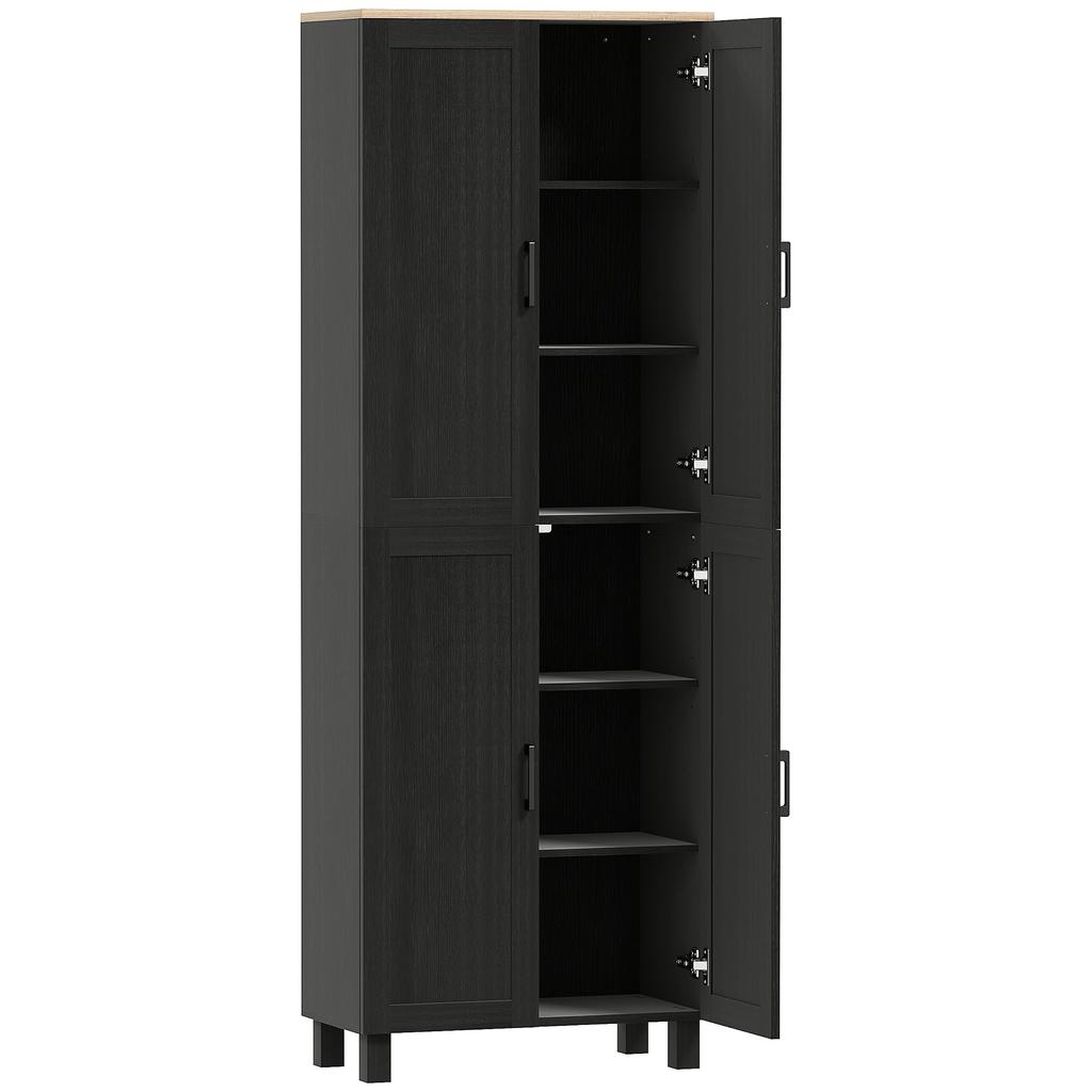 Freestanding Kitchen Cupboard, 4-Door Storage Cabinet with Adjustable Shelves, Modern Kitchen Pantry, 170cm, Black