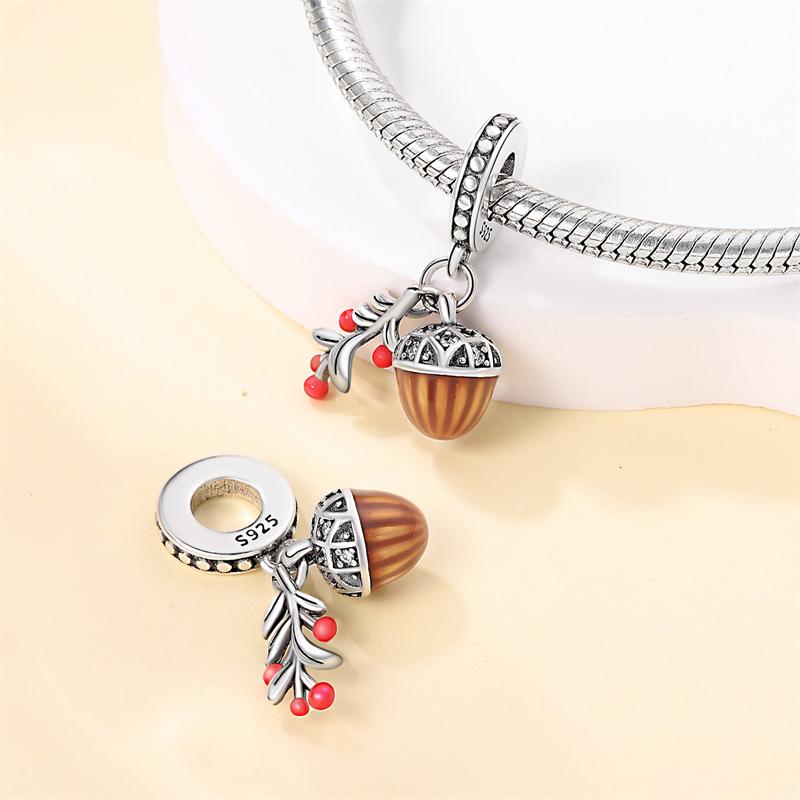 Copper Metal Squirrel Straw Pumpkin Autumn Winter Series Charm Bead Components Bead Components Compatible With Pan Authentic Original Bracelets Do It