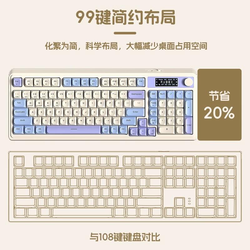 Teclado Mecánico Portátil Wolf Spider S99pro – Tres Modos, Diseño Colorido, con Pantalla, para Oficina y Gaming.