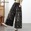 Large Size Autumn Spring Women Straight Jeans High Waist Floral Print Black Denim Trousers Retro Classical Oversized Ladies' Jeans
