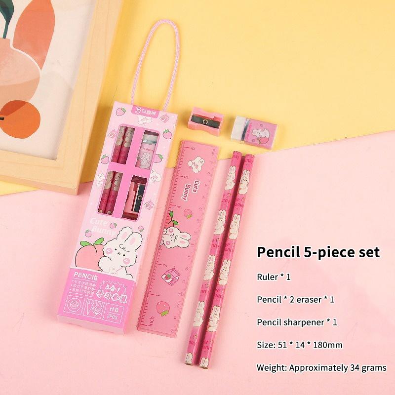 5/6Pcs Cartoon Stationery Set With Pencil Ruler Eraser Sharpener Notebook For Kids Students Back To School Daily Study Gifts