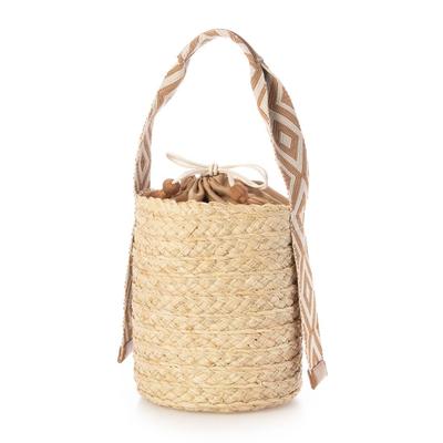 [Kashkash] Jacquard Tape Handle Raffia Bucket Tote