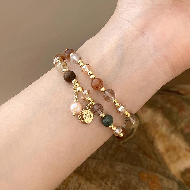 Retro Crystal Stone Baroque Pearl Portrait Round Brand Double Layer Bracelet Fashion Bracelet New Chinese Jewelry