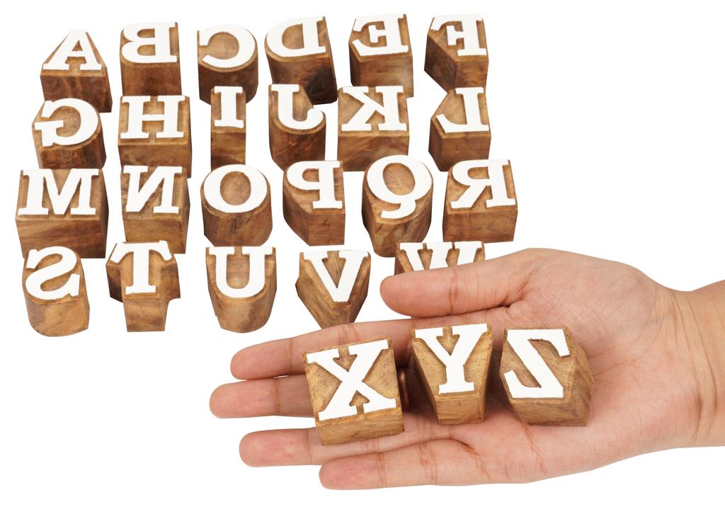 IBA Indianbeautifulart Textile Printing Block Uppercase A-Z Alphabet Hand Carved Wood Letters Wooden Stamp Wood Block