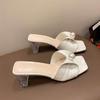 National Style Pearl Slippers Women's 2025 New Summer Wear High-end French Temperament Crystal Thick Heel One-word Sandals