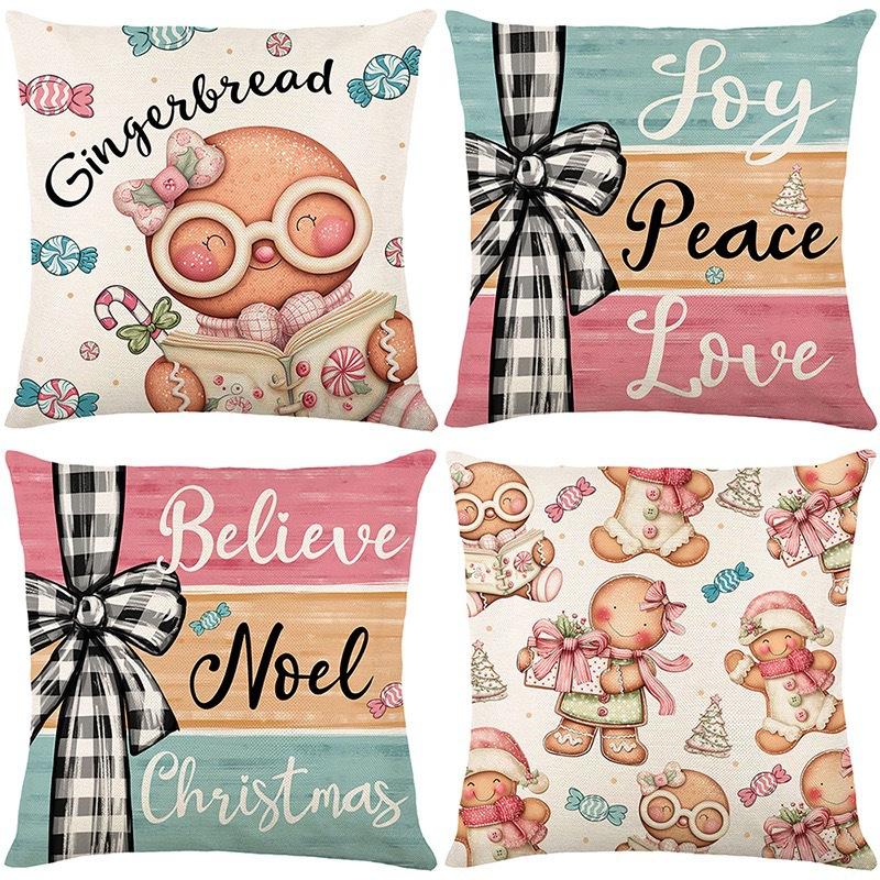 Christmas Theme Short Plush Pillow Cover Set Holiday Print Cushion Case for Living Room Sofa Home Decor 45x45cm