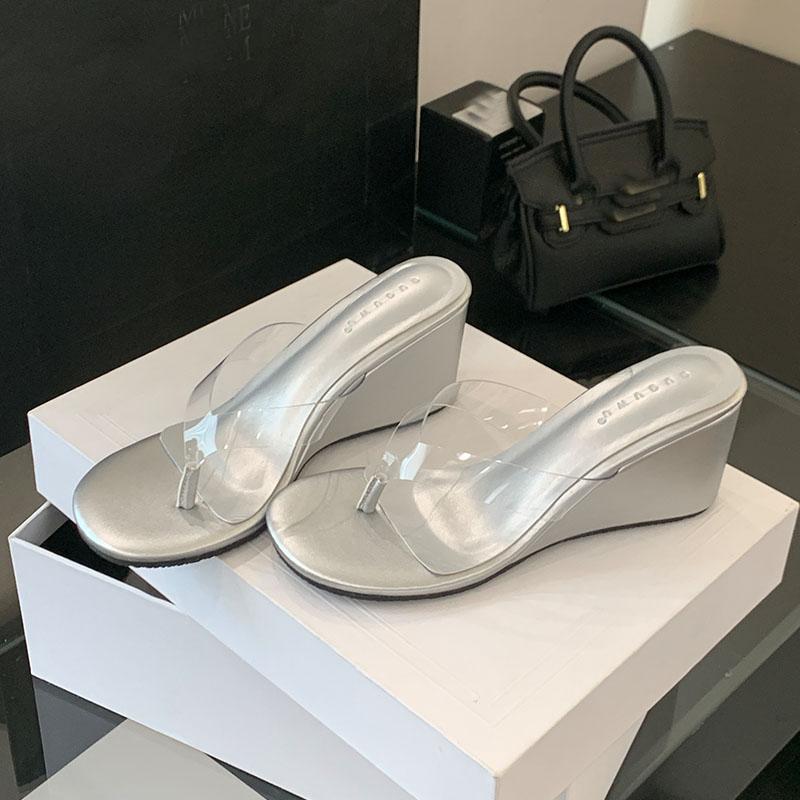 Fashion Fashion Transparent Women Wedges Slippers Shoes Female Flip flops Sandals Slides Round Toe Ladies Wedges Slippers Shoes Pumps