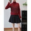 Autumn and Winter New Semi-turtleneck Fake Two-piece Sequined Knitted Sweater Top Slim and Thin Sweater Pullover Inside Women