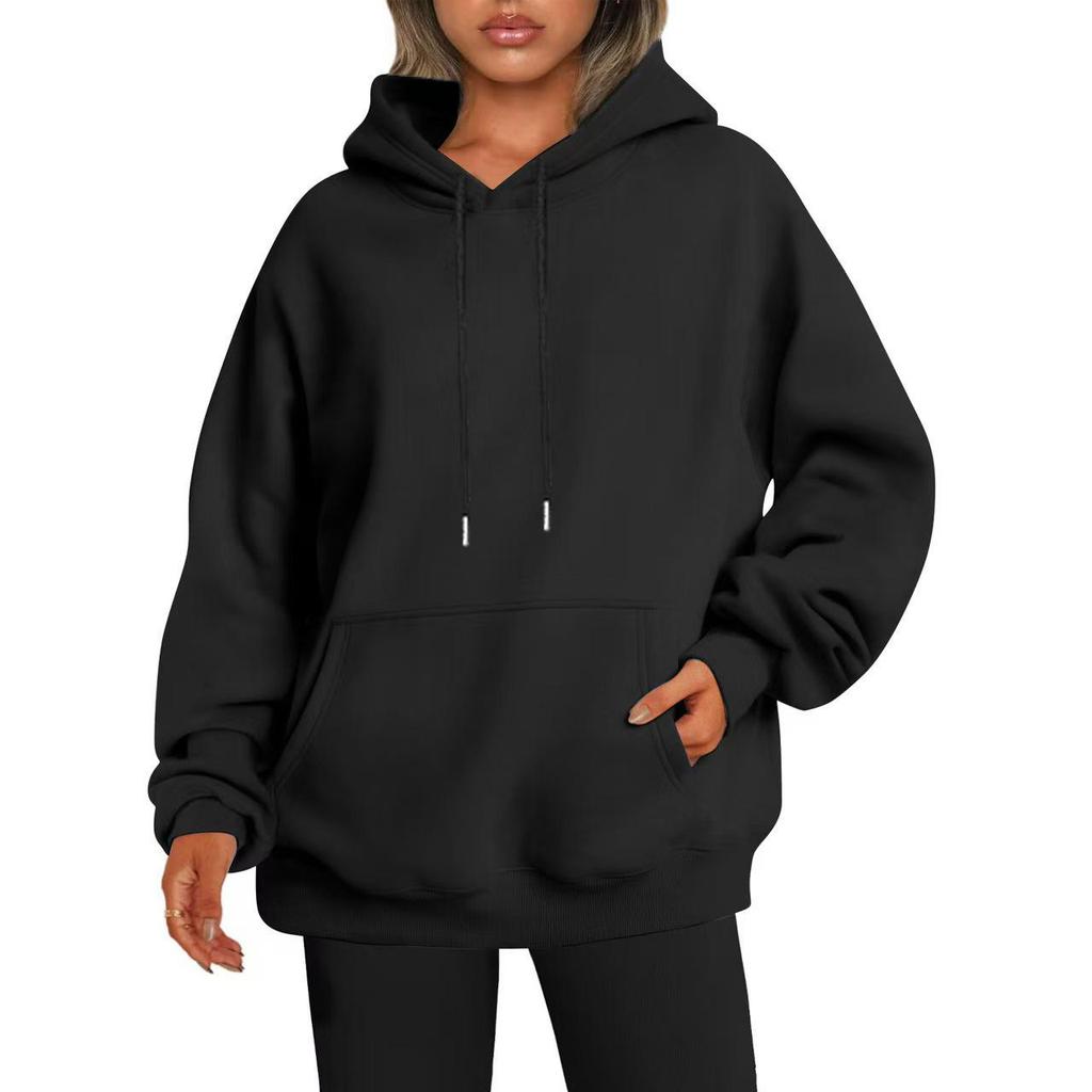Unisex Loose Casual Autumn/Winter Hooded Pullover with Drawstring and Drop Shoulder Sleeves
