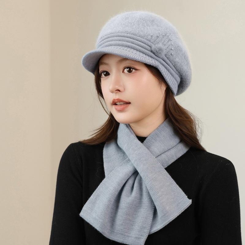 Autumn and winter women's knitted beret wool hat warm thickened versatile face small fashion mother hat women