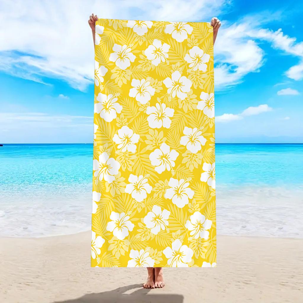 1 Stück Hibiskus Strandtuch, ultrafeine Faser schnell trocknend saugfähiges Badetuch, Outdoor Schwimm Sport Strandtuch