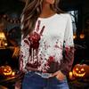 Women's Halloween Print Long Sleeve Top with Side Slit Round Neck for Casual Everyday Wear