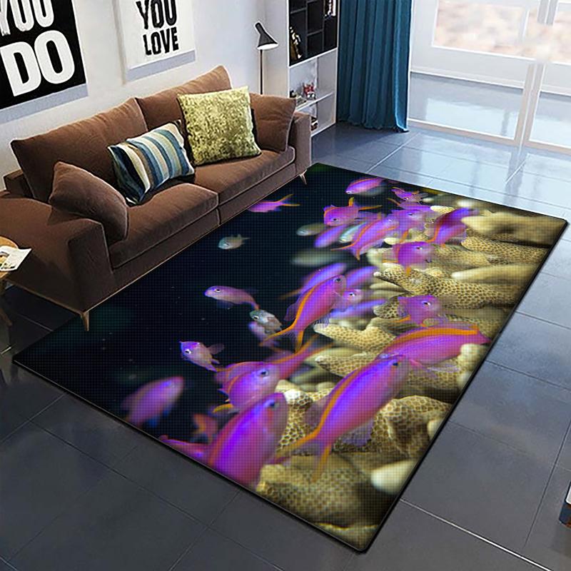 Marine Fish Beautiful Painting Carpet for Living Room Large Area Rug Black Soft Carpet Home Decoration Mats Boho Rugs Picnic