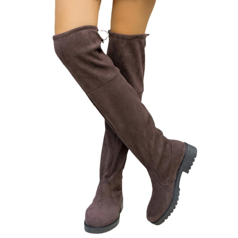 Plus-size Shoes, Low-heeled Shoes, Over-the-knee Long Boots, New Women's Shoes, Back Lace-up, Thick-heeled, Thin High Boots