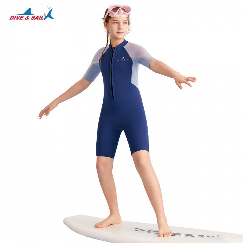 2.5mm Kids Girls Wetsuit Short Sleeve Full Body Dive Suit Snorkeling Swimming Surfing Warmth Protection