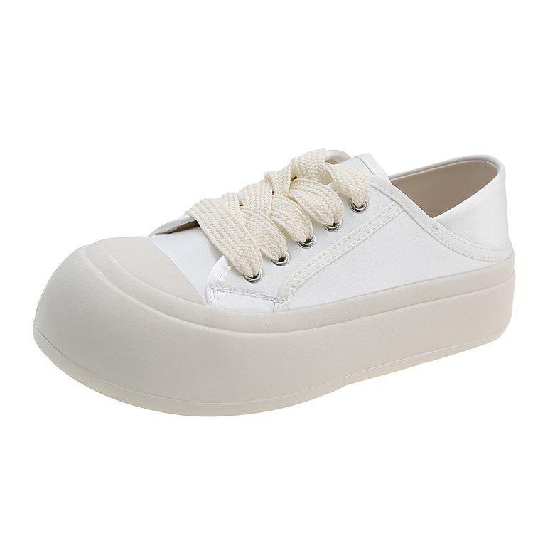 

[sheii Su Yinyin] Sakura Street~ South Korea round head silk satin thick-soled lace-up casual shoes women s board shoes 35