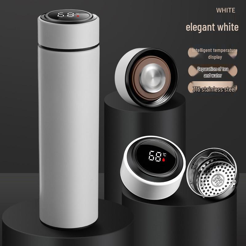 Smart Stainless Steel Insulated Cup with Temperature Display - 304 Vacuum Business Straight Cup for Tea and Water Separation