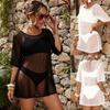 Summer Sexy See-through Netted Dress with Five-quarter Sleeves, Casual T-shirt, Beach Cover-up for Women