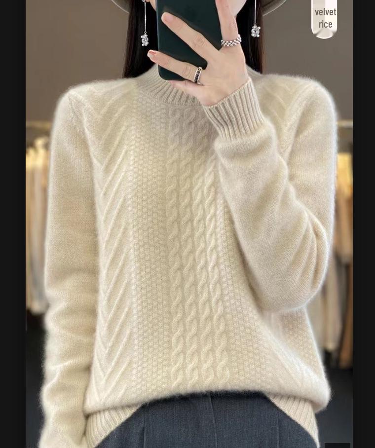 Women's Half High Neck Wool Sweater - Solid Color, Cable Knit, Cashmere Blend, Thickened Base Layer, 2023 Autumn/Winter Trendy.