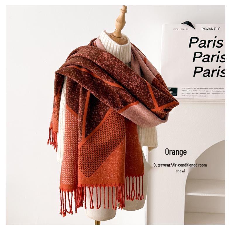 Dubbelzijdige damessjaal: Herfst/Winter Koreaanse Stijl, High-End Mode, Zachte Nekwarmer, Dikke Kwastensjaal