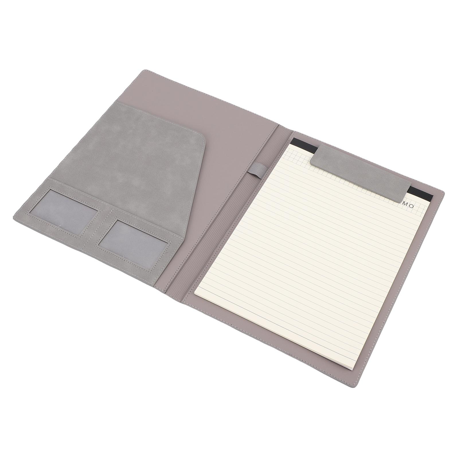 PU Leather File Folder 30 Sheets Notepad A4 Document Organizer for Business School Office Gray 245x330mm