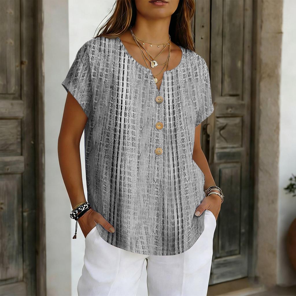 Women's Casual, Loose-Fit, And Stylish Short-Sleeve Cotton-Linen Top