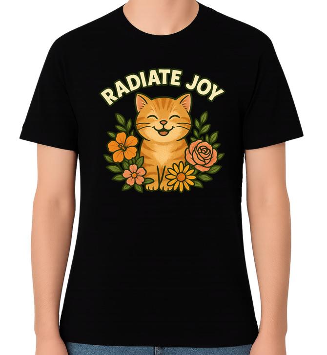 

Radiate Joy Smiling Cat Floral Unisex Graphic T-Shirt Positive Vibes Tee S разноцветный