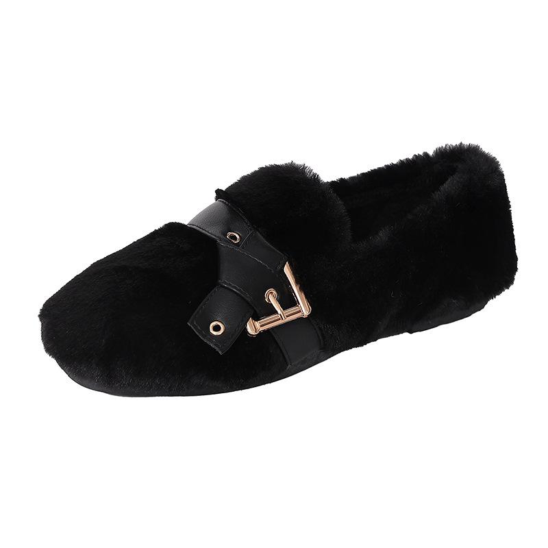 Inner Height Increase Warm Fairy Thick-soled Plush Shoes Female Autumn and Winter Wear a Pedal Internet Celebrity Mink Bean Cotton Shoes