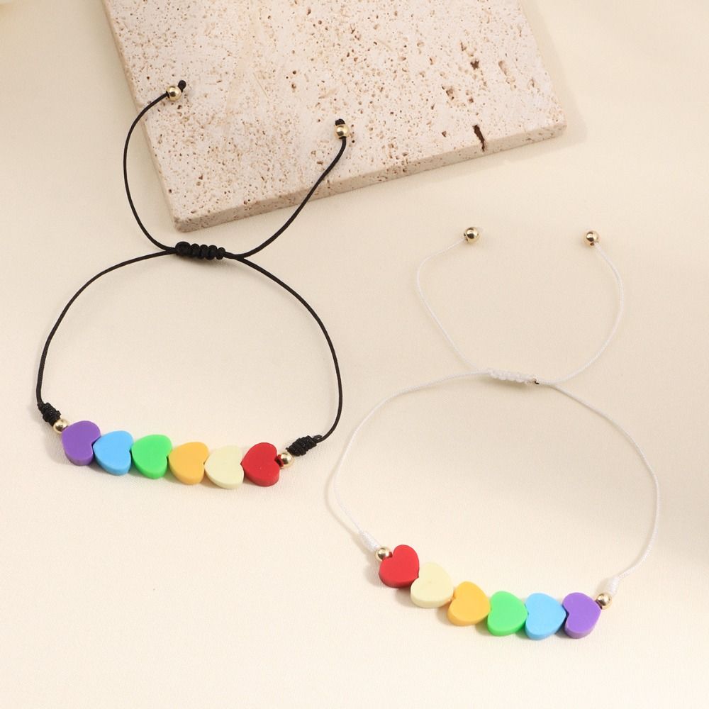 2Pcs Candy Color Rainbow Heart Bracelet Adjustable Friendship Braided Bracelet  Couples