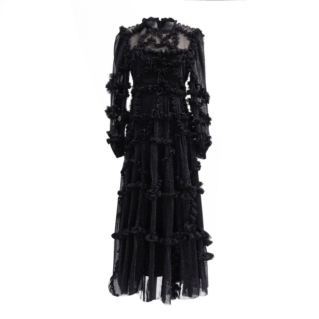 Sparkling Crew Neck Long-cut Sleeve Temperament Banquet Dress Dress Outfit