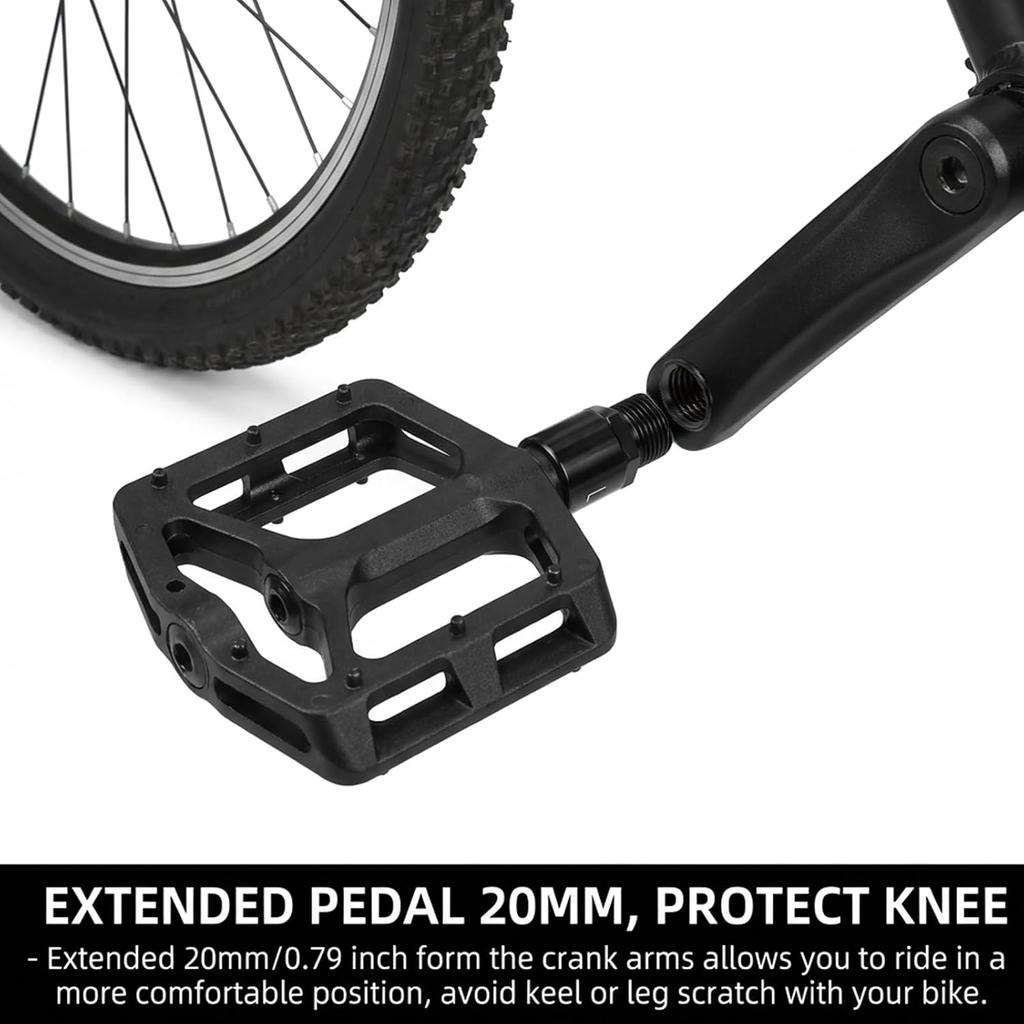 Bike Pedal Extenders, Black Steel Bicycle Pedal Adapter Extended Fit 9/16 inch Spindle Pedals Bike, Extend by 20mm/0.79in Threaded Pedal, 1 Pair,