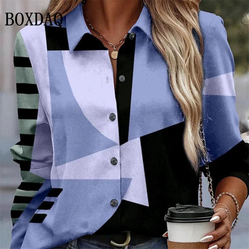 Spring Long Sleeve Button Shirts 3D Floral Printed Loose Lapel Shirt Vintage Women's Blouses Tops Summer Female Clothing