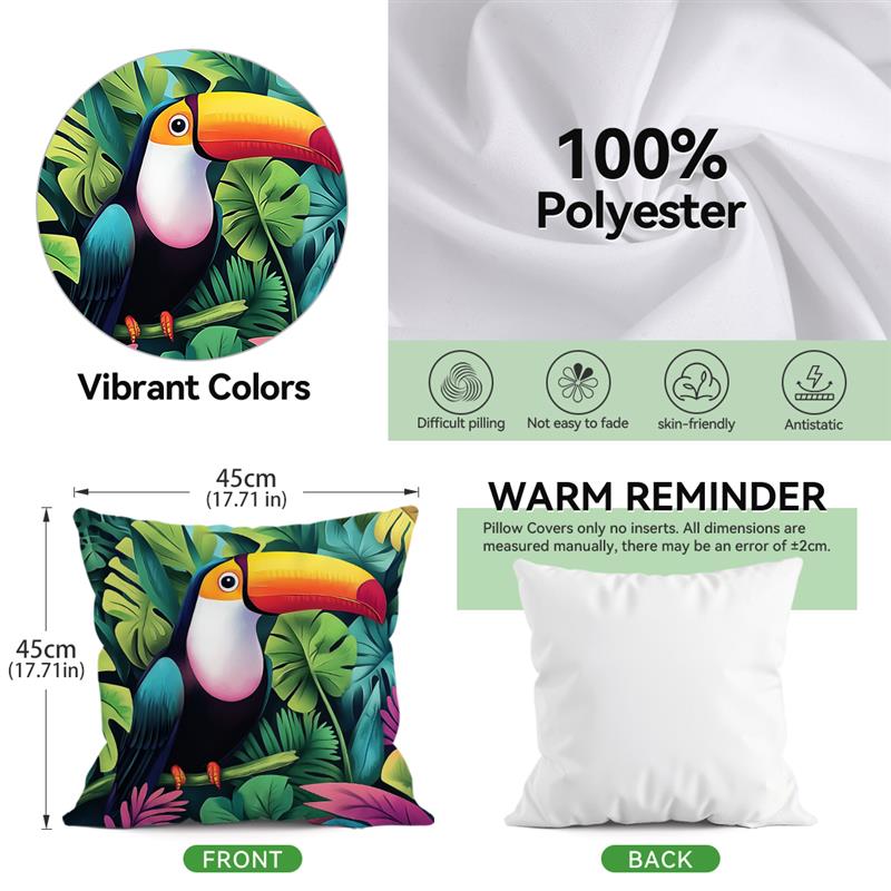 Tropical Jungle Animals Cushions Pillowcase Printed Polyester 45X45Cm Throw Pillow Cover Decorative Sofa Cushion Pillowslip