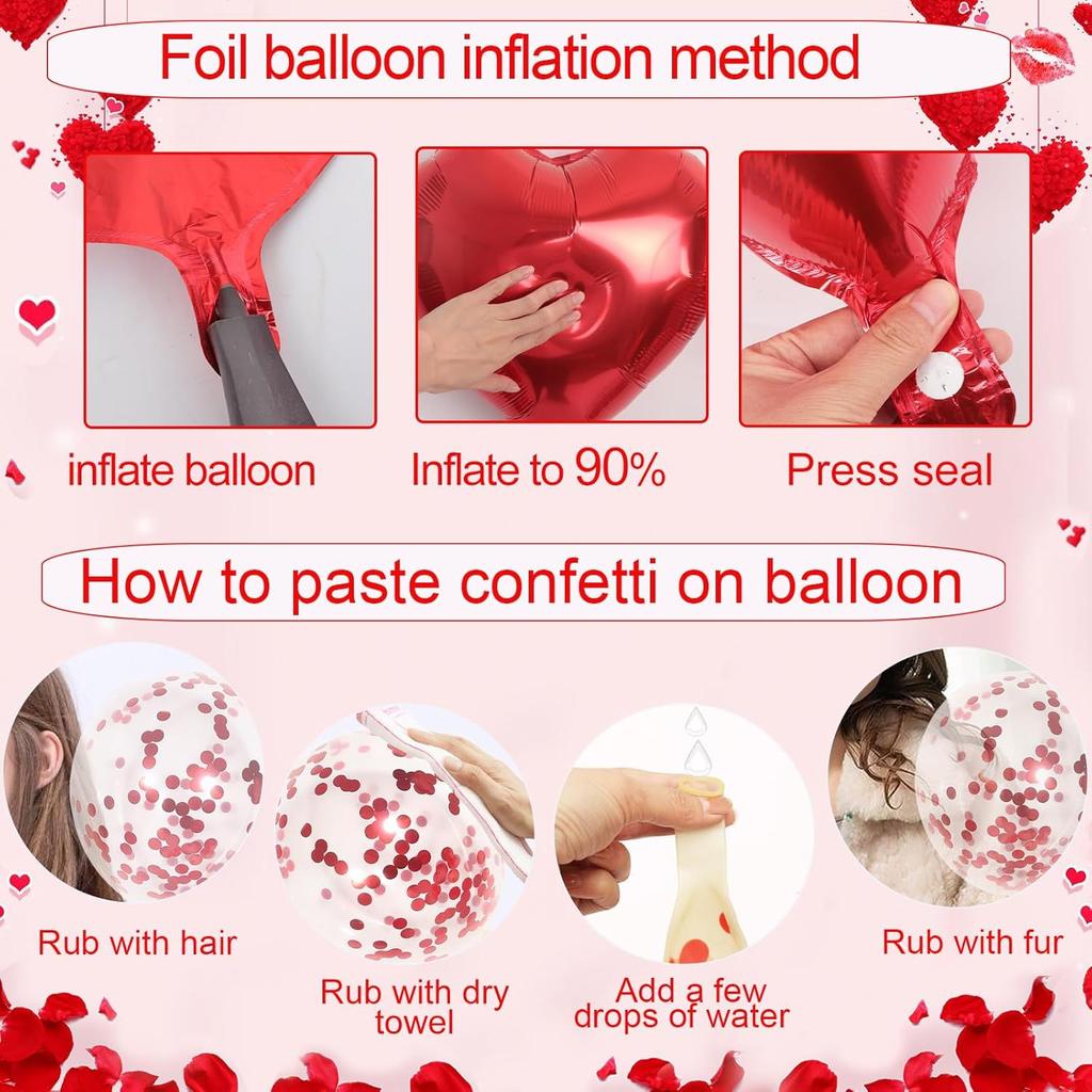 Link LOVE Letter Foil Balloon with Heart Balloons and Petals For Wedding Valentine's Day Anniversary Birthday Party Decoration
