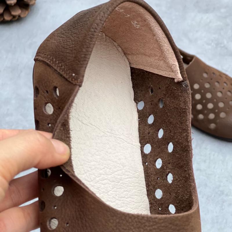 Choule 2024 Handmade Retro Leather Women's Cutout Sandals with Soft Sole