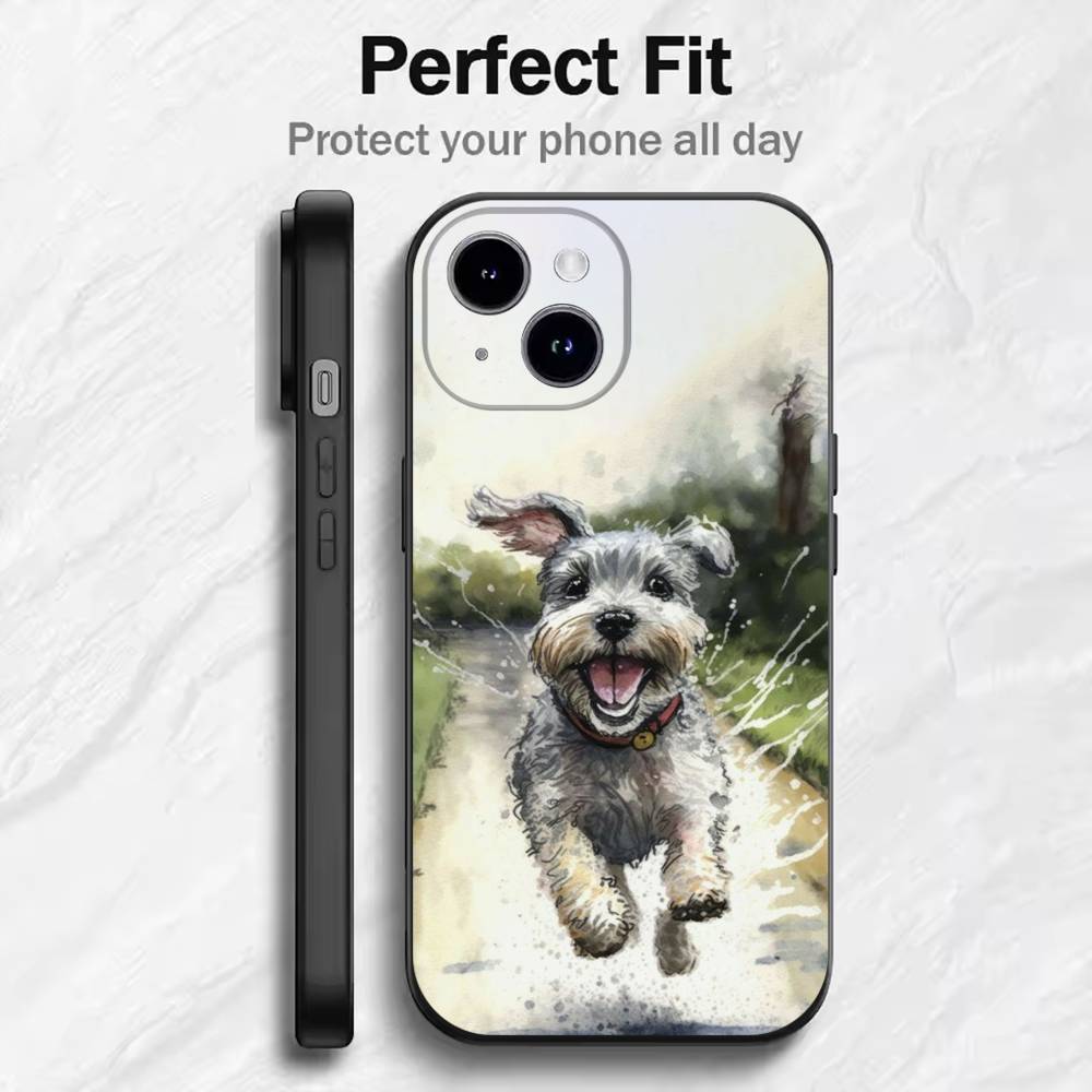 Cartoon Schnauzer Dog  Phone Case For 17 16 15 14 13 12 11 Mini XS XR X 6S 6 Pro Max Plus Black Soft Cover