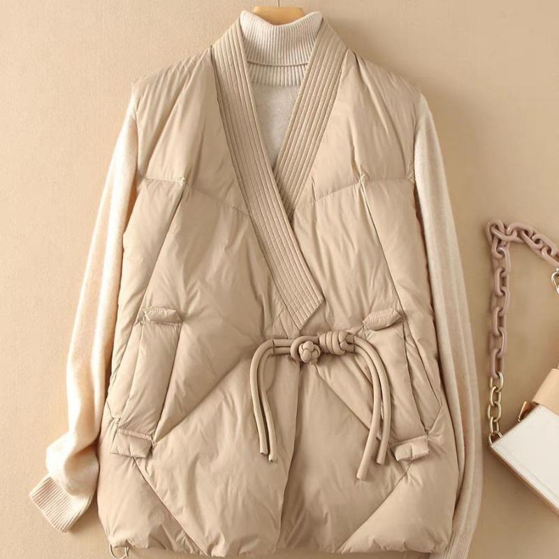 Autumn and Winter Light Down Cotton Clothes Vest Buckle Cross Neck Padded Cotton Vest Women's Retro Mother Winter Coat