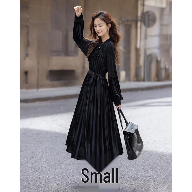 Demana Women's Winter Velvet Pleated A-Line Dress