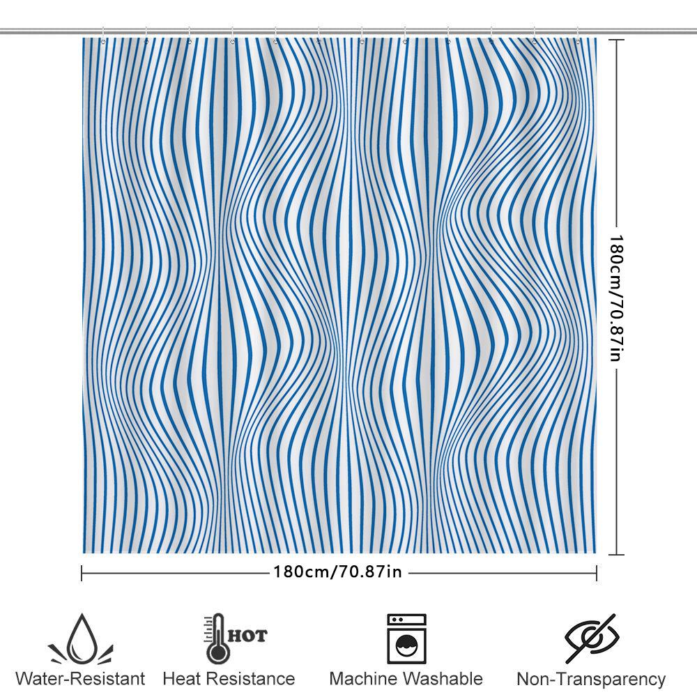 Blue Striped Shower Curtain Modern Bathroom Decor With Wave Design For Bathtub Cover – Water-Resistant Fabric Bathrooms Accessor