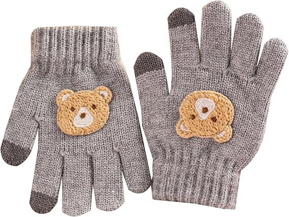 

Umeloeo Mittens with Bear Cute and Thick Knit Gloves for Fall and Perfect for Snow Cold and Windproof and Elementary Ages Ages Kids Five-Finger серый