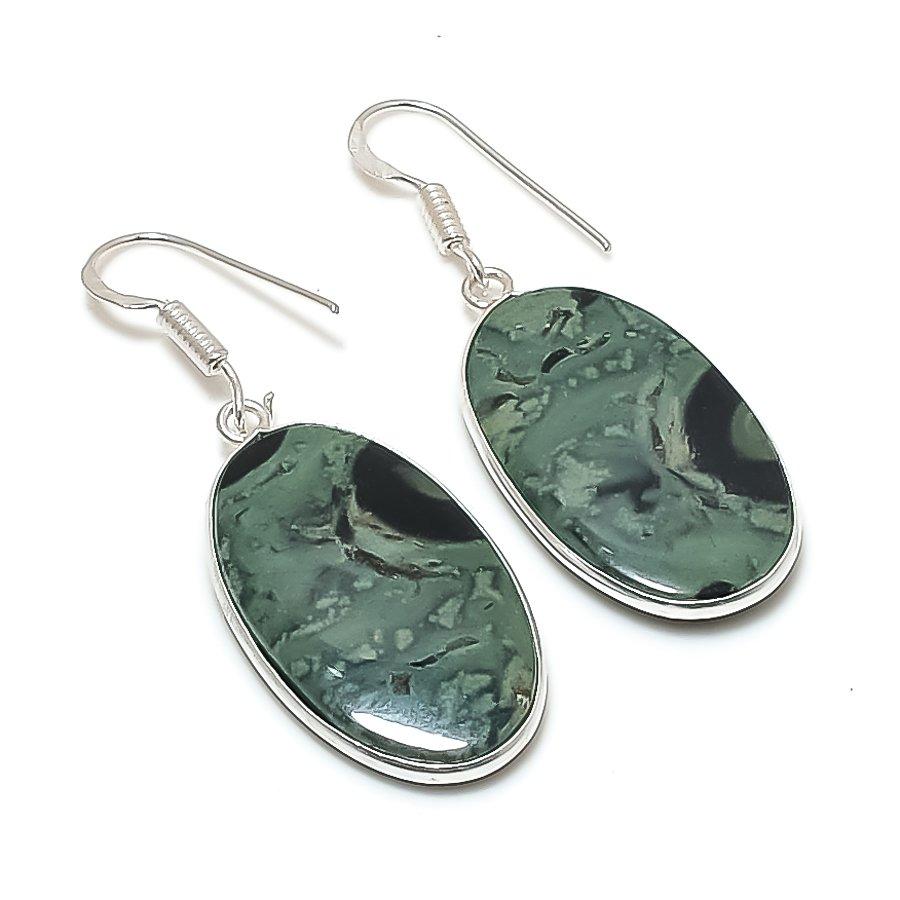 Натуральный камень яшма Камбаба Серьги из стерлингового серебра 925 пробы 1,77  AE-12179