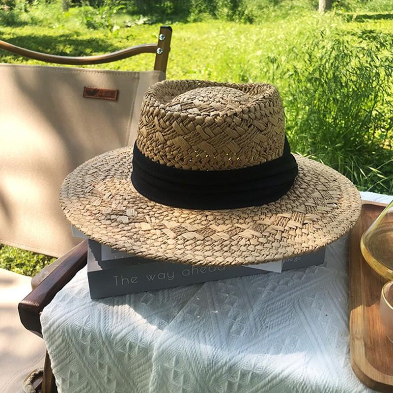 Summer Large Brimmed Raffia Bow Hand Woven Seaside Beach Hat Sun Protection Face Sun Protection Straw Hat
