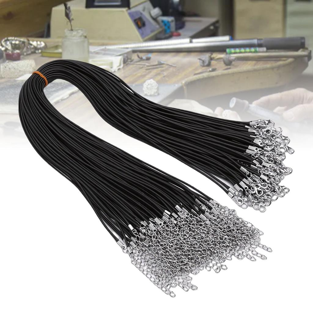 100 Pièces Cordon Cire Cordon de Collier en Vrac avec Fermoir Chaîne Bracelet Fournitures de Fabrication de Bijoux Accessoires 1,5 mm Diamètre 50 cm L 5 cm Extension Noir