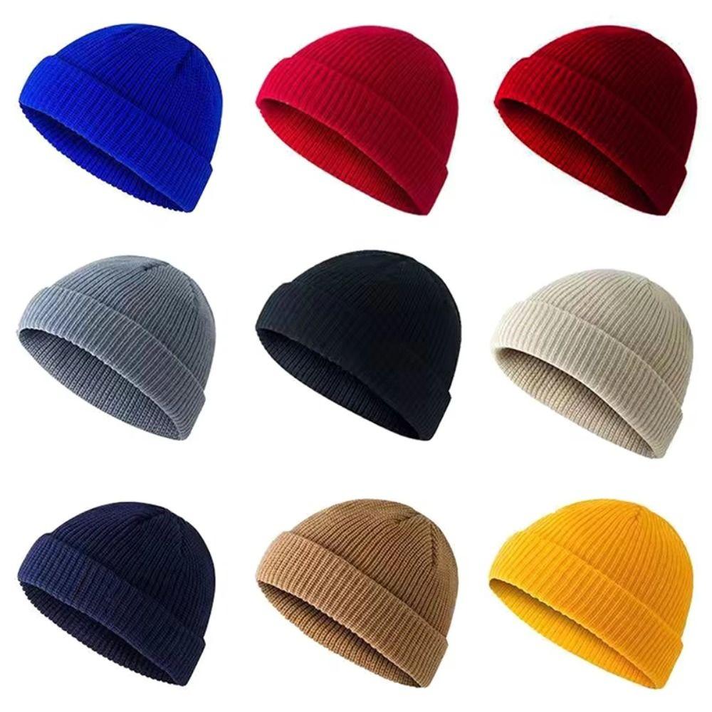 Short Knitted Hats Flanged Melon Cap Casual Skullcap  Autumn and Winter