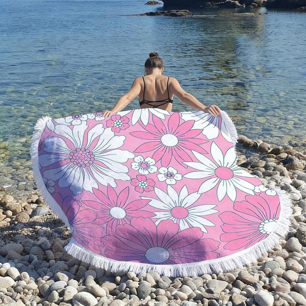 Tropical Plant Print Round Beach Towel Super Absorbent Quick Dry Microfiber Outdoor Picnic Mat Sunbathing Blanket For Travel