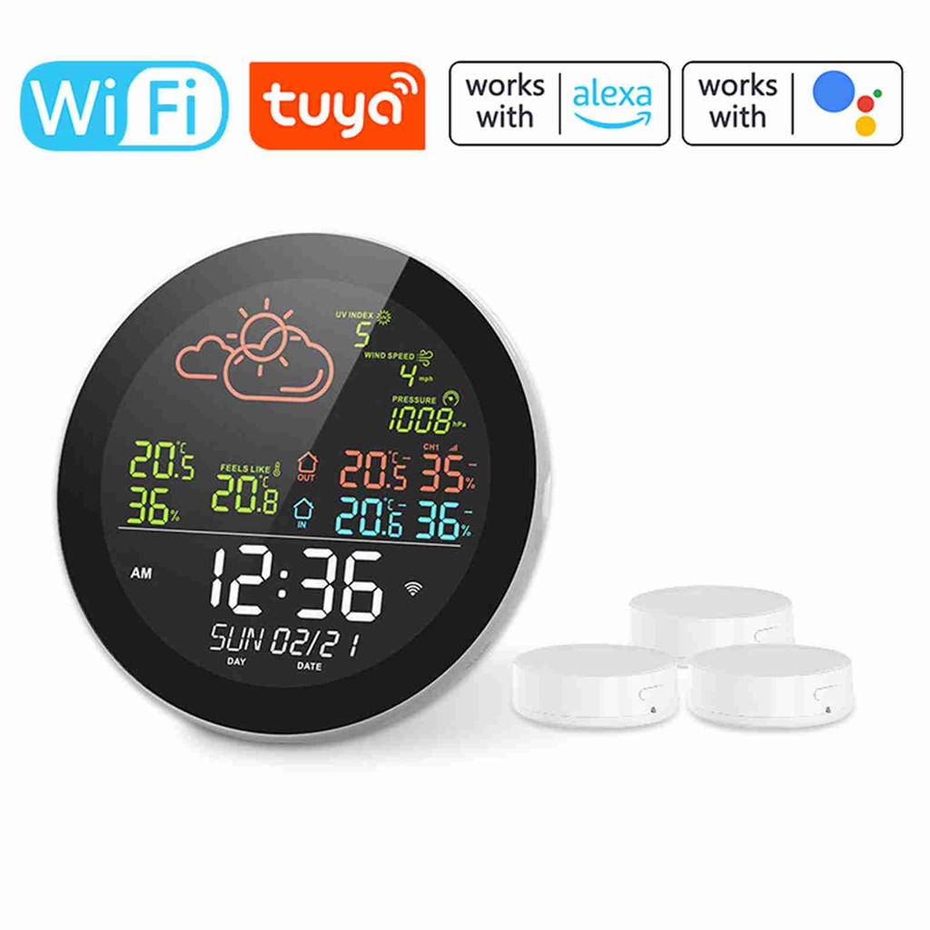 Wifi Temperature and Humidity Meter for Colorful LCD Display Multifunction Wther Station for Indoor Outdoor