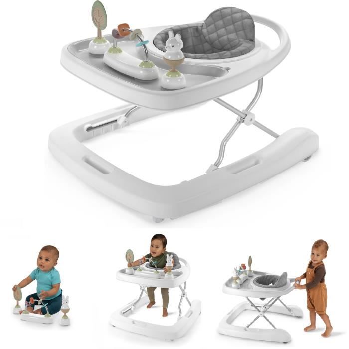 INGENUITY Trotteur bébé Step & Sprout - 3 en 1 - 51 x 66 x 74 cm - Blanc et Gris - Dès 6 mois