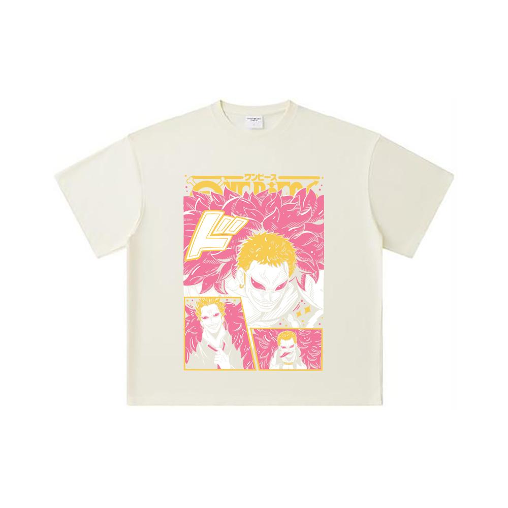 

260 GSM Double Yarn 32 Count 100% Cotton One Piece V45 Doflamingo Print Unisex Heavy Cotton T Shirt S абрикосовый