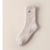 Embroidered Bow Coral Fleece Lint Autumn and Winter Sleep Socks Thick Floor Socks Middle Tube
